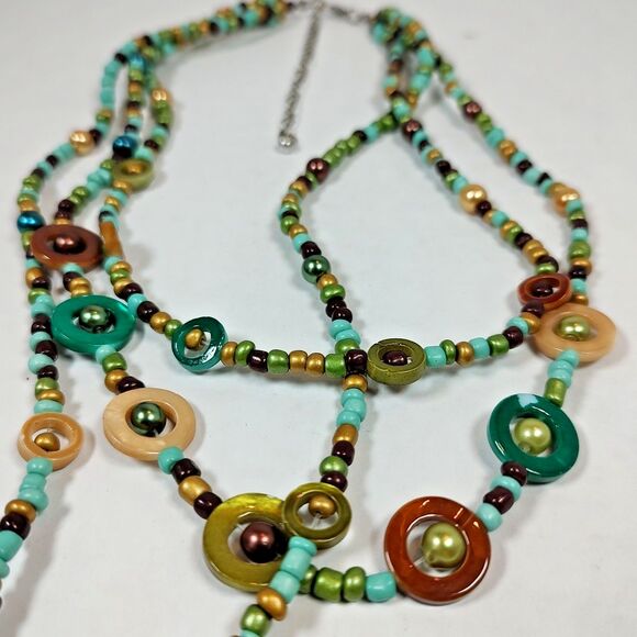 Boho Multicolor Bead Necklace Layered Statement Jewelry Retro Circles 16" - 19" - Picture 12 of 15